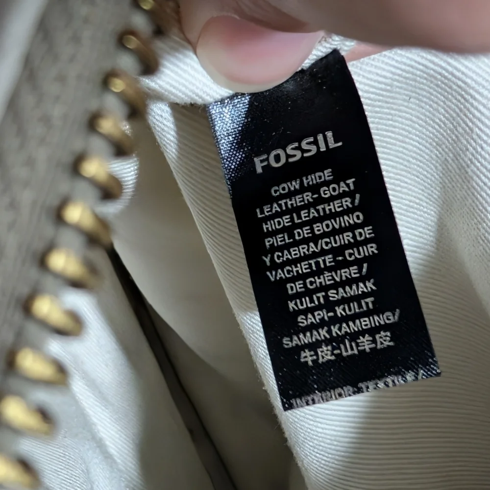 Fossil Corey Cream, Tan & Brown Cross Stitch Large Crossbody Bag